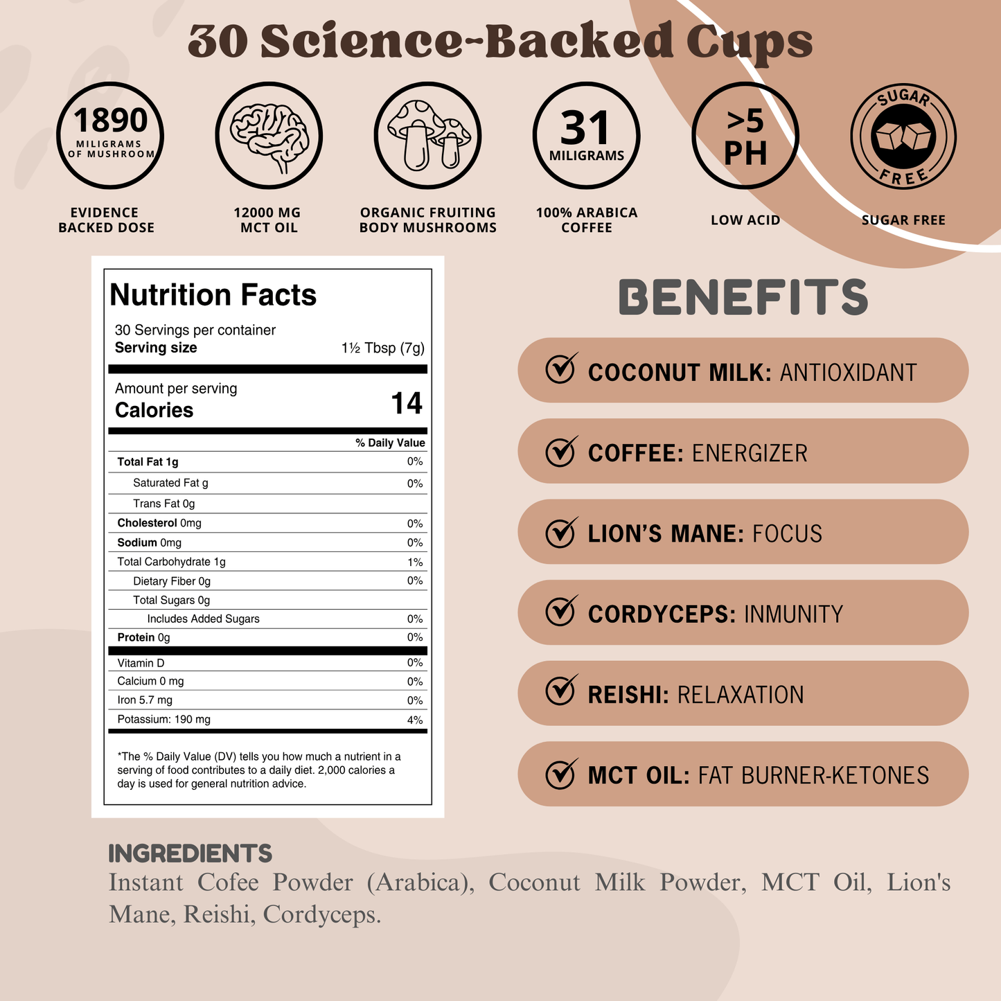 Mushroom Coffee with Coconut Milk & MCT Oil To-Go | Box of 10 Functional Sachets