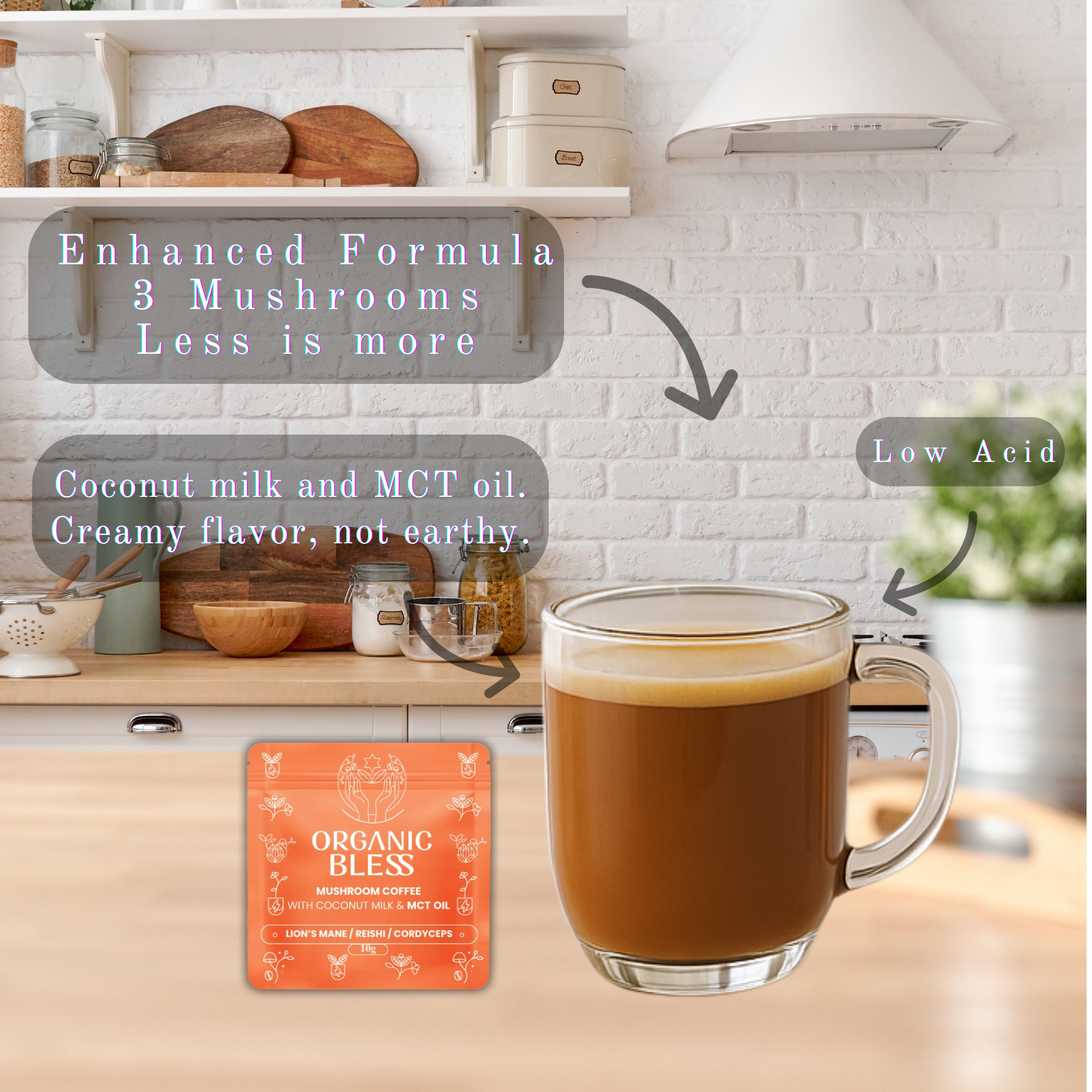 Mushroom Coffee with Coconut Milk & MCT Oil To-Go | Box of 10 Functional Sachets